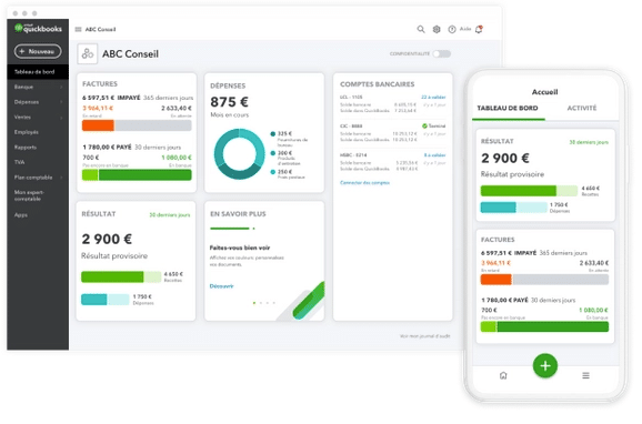 tableau de bord quickbooks